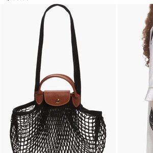 Longchamp Le Pliage Filet Knit Black Mesh Tote Bag